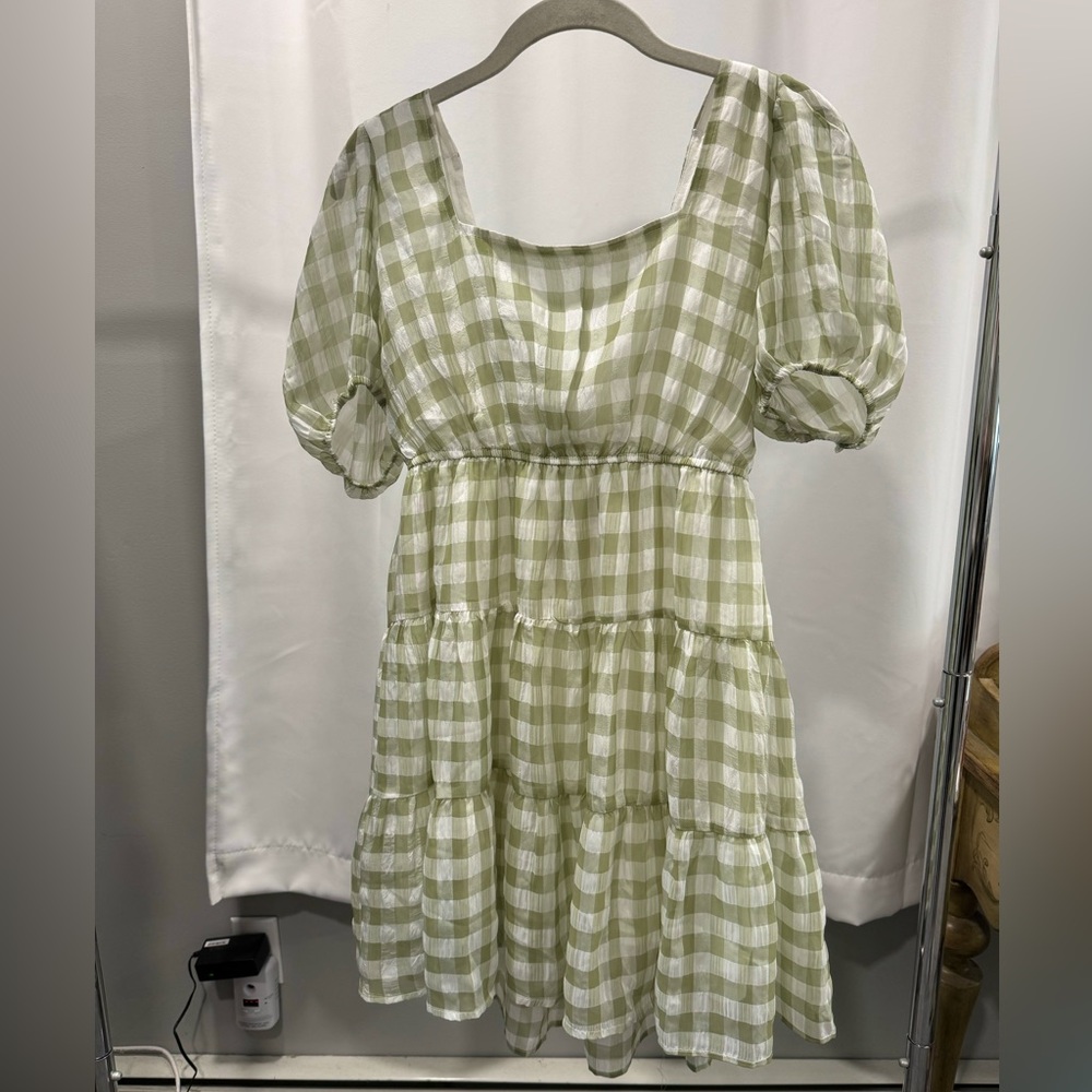 NWT Green and White Gingham babydoll dress